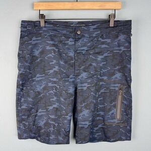 Mack Weldon Men's Size Large 8" Hybrid Board Shorts Swim Blue Black Camo Unlined
